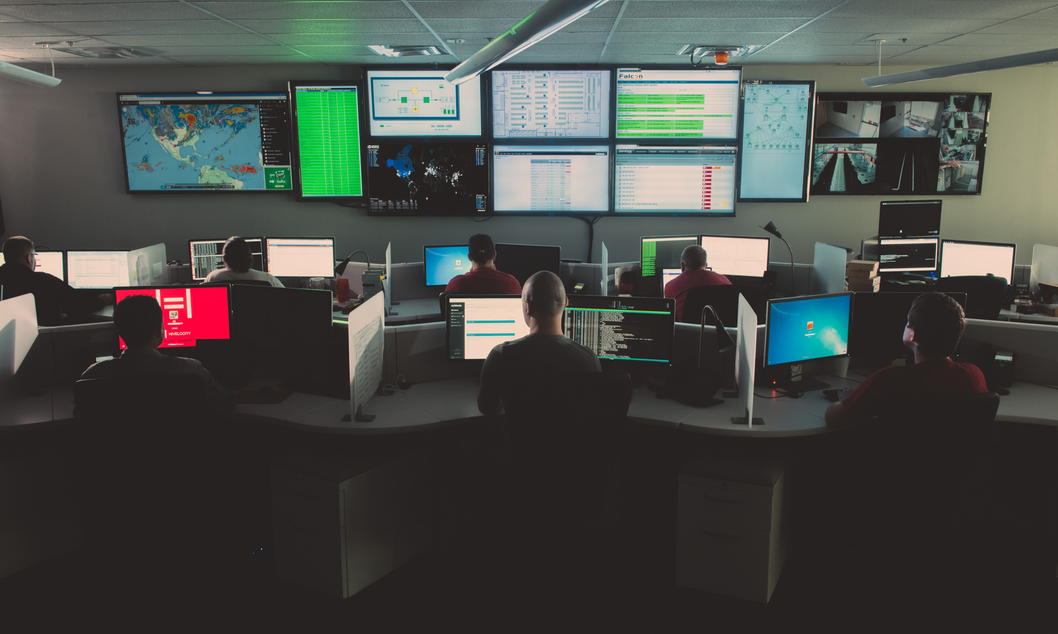 A room full of Hivelocity employees surrounded by computer monitors