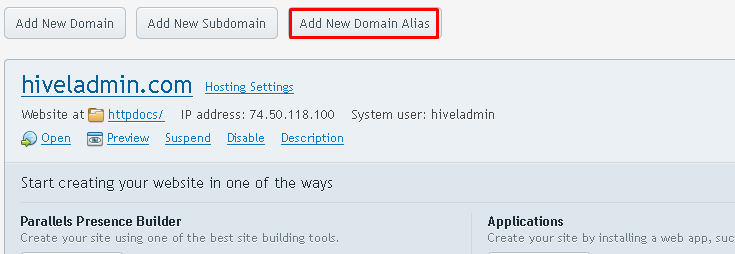 “Add New Domain Alias ” button.