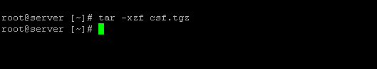 Command line showing the tar -xzf csf.tgz command used to unpack CSF
