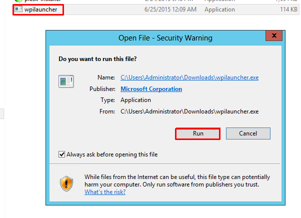 wpilauncher.exe file. A pop up window will open. Click on RUN. Screenshot 