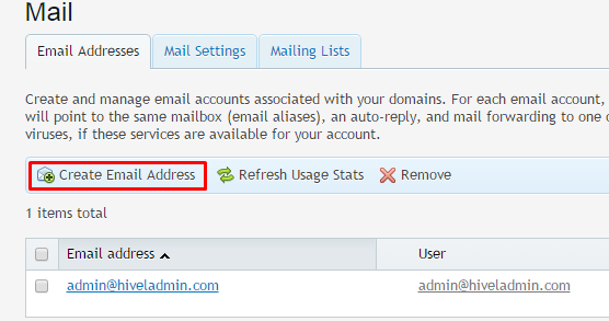 Create Email Address button in Mail 
