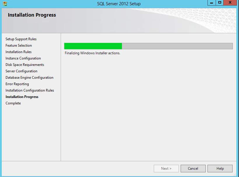 SQL Server 2012 Express installation progress bar