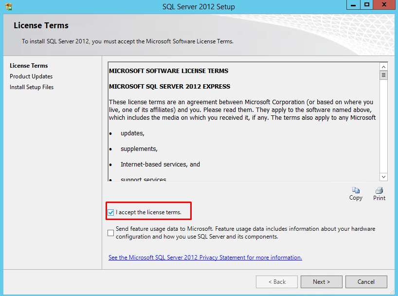 SQL Server 2012 Express Licensing agreement