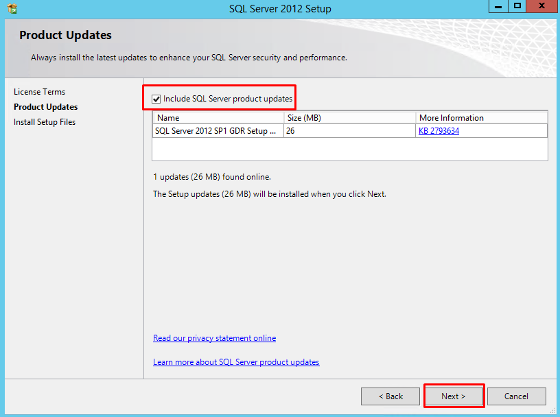 Trang cập nhật sản phẩm SQL Server 2012