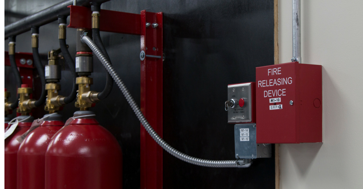Image of a fire suppression system installed in a wall