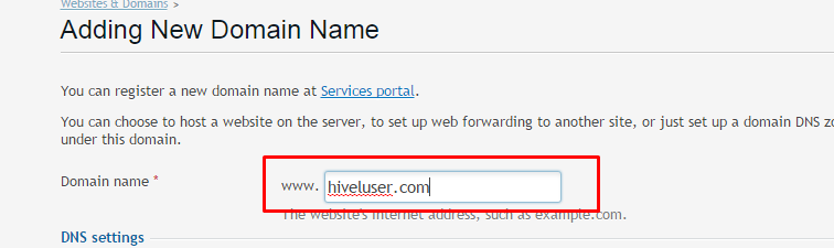 Adding New Domain Name button in Plesk 
