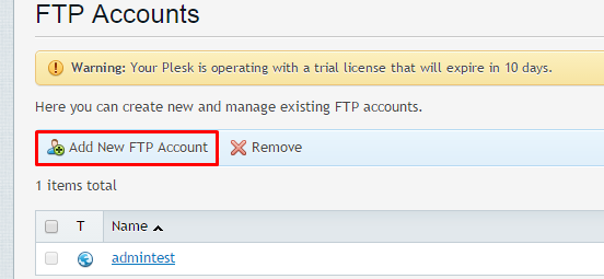  FTP Accounts screen, click on the “Add New FTP Account”
