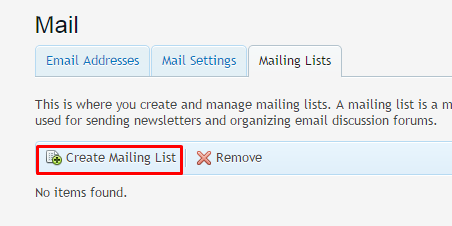 Create Mailing List button 