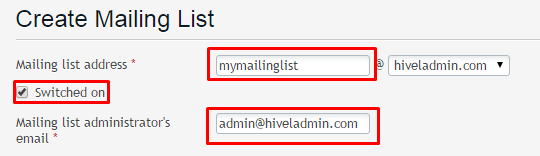 On Create Mailing List page provide the Mailing List Address along with the Mailing List administrator’s email address.