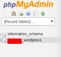 Screenshot of the phpMyAdmin application highlighting the database list on the left