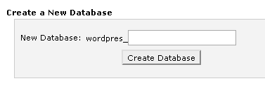 Screenshot of the MySQL dashboard showing the Create a New Database option