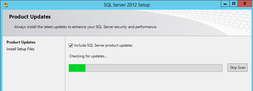 Window showing SQL Server 2012 updates progress bar 