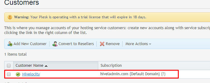 Customer name and subscription in Plesk 