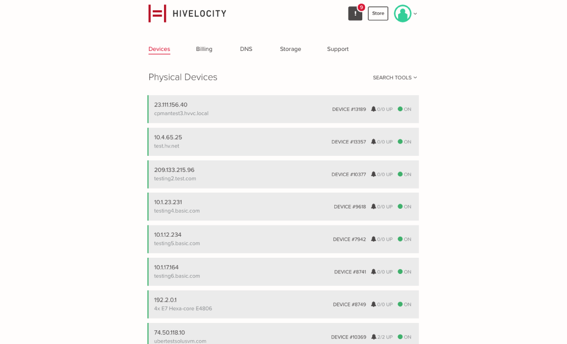 Screenshot of the Hivelocity myVelocity control panel
