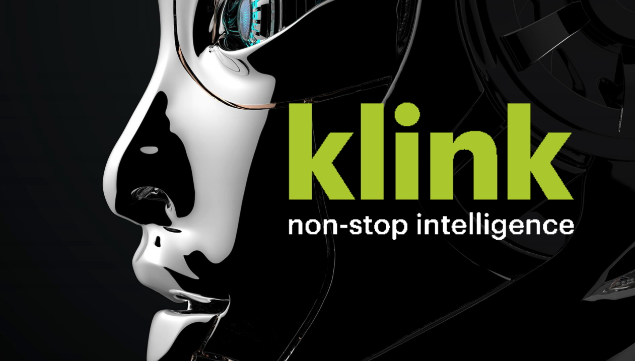 Robotic face next to the Klink AI logo