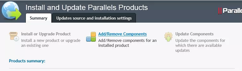 Summary screen showing the option to "Add/Remove Components"