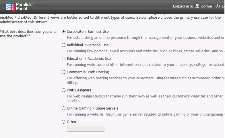 Survey screen showing options for "business use", "personal use", "academic use" and more.