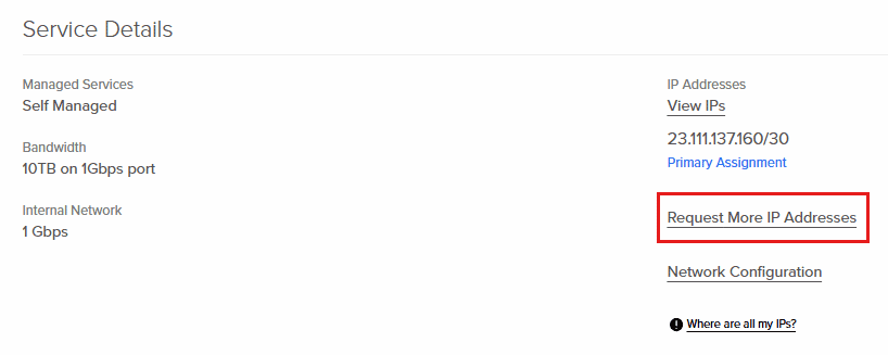 Requesting More IP Addresses in the myV Customer Portal