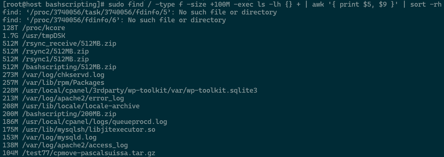 File Size Sorting via find Command