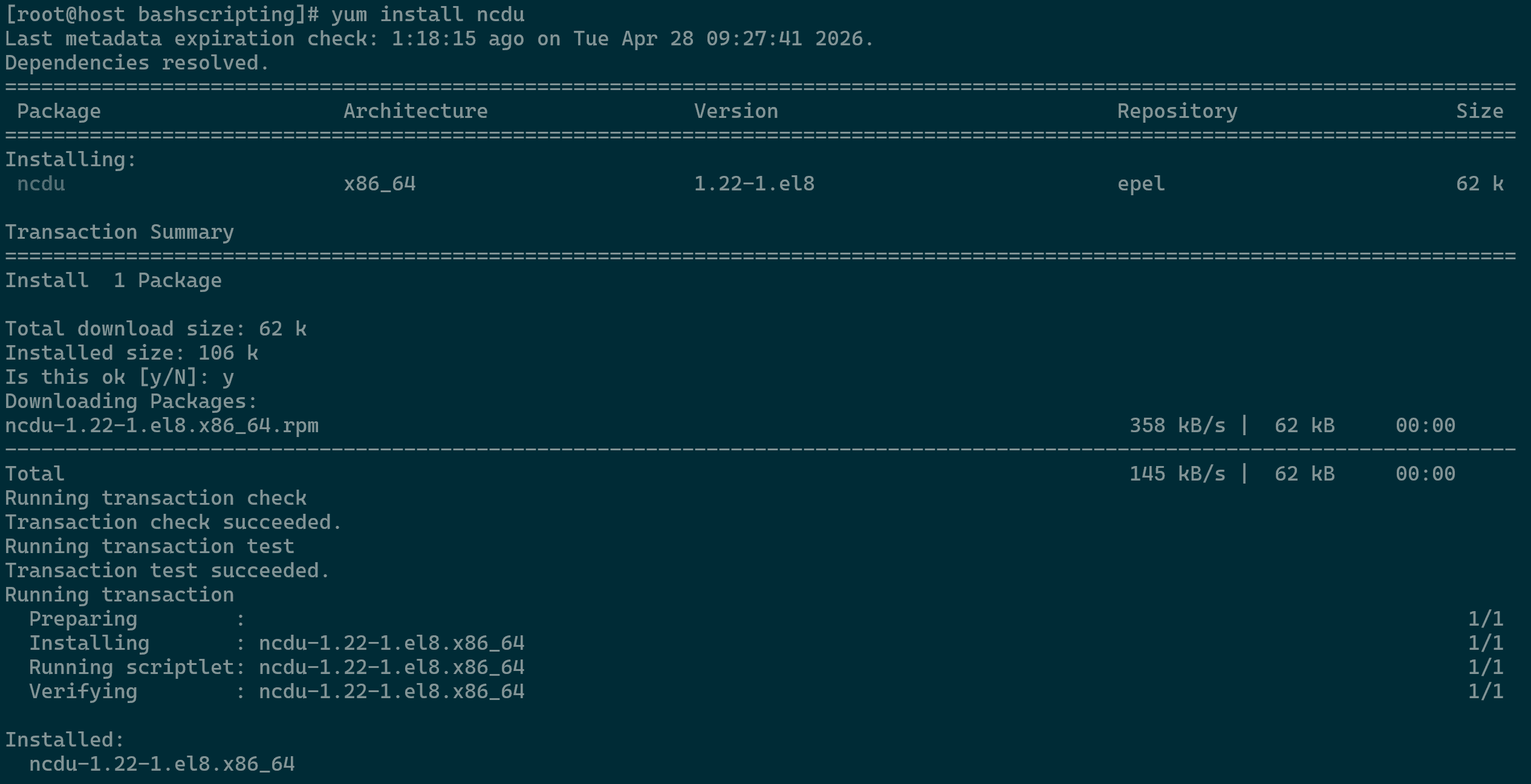 Installing ncdu