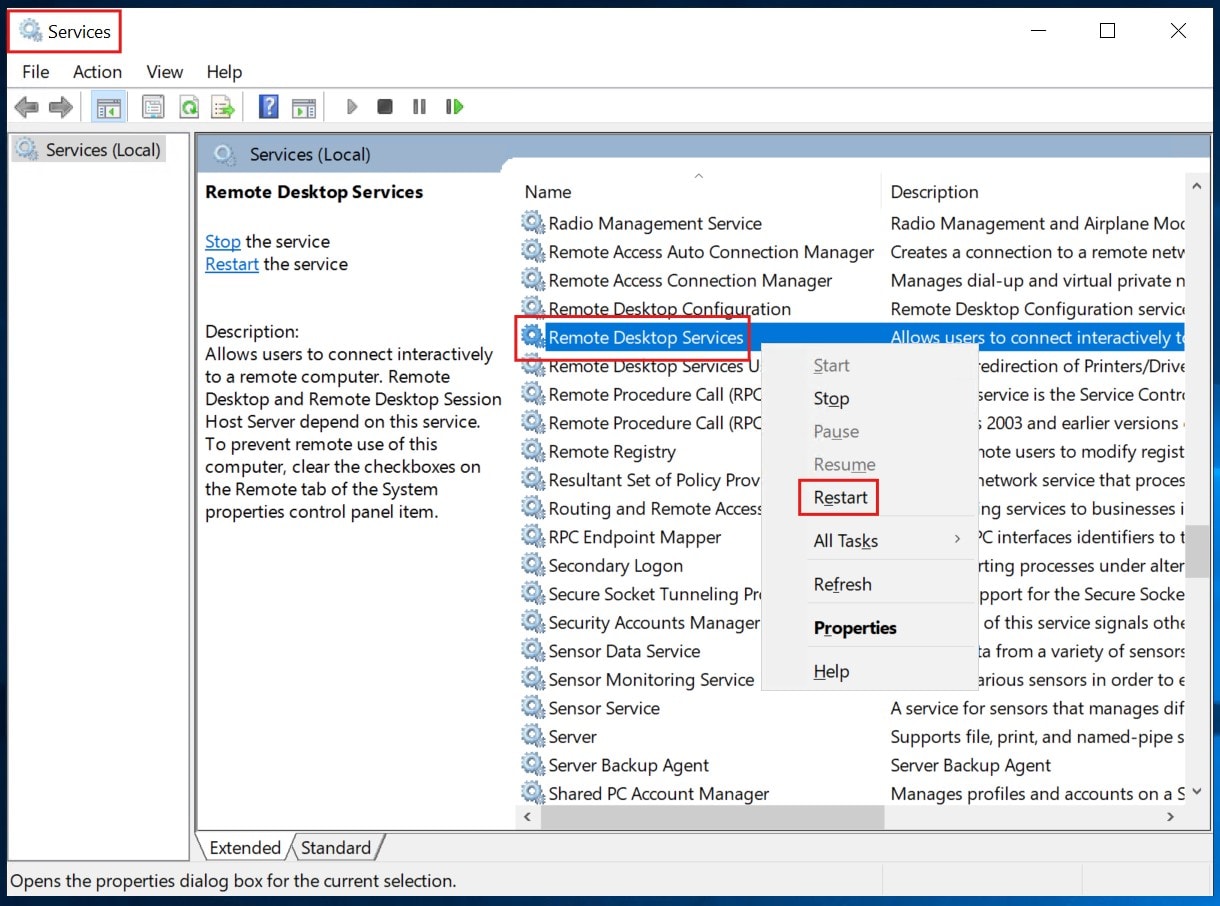 Restarting the RDP Service