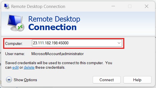 Connecting to the Server via the New RDP Port