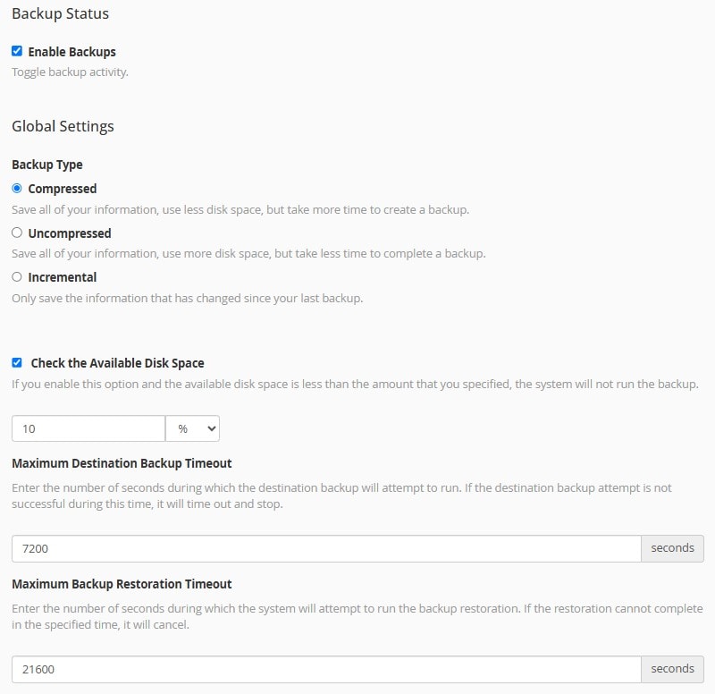 Backups & Global Parameters
