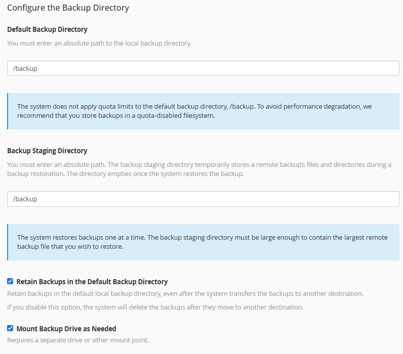 Backup & Staging Directories