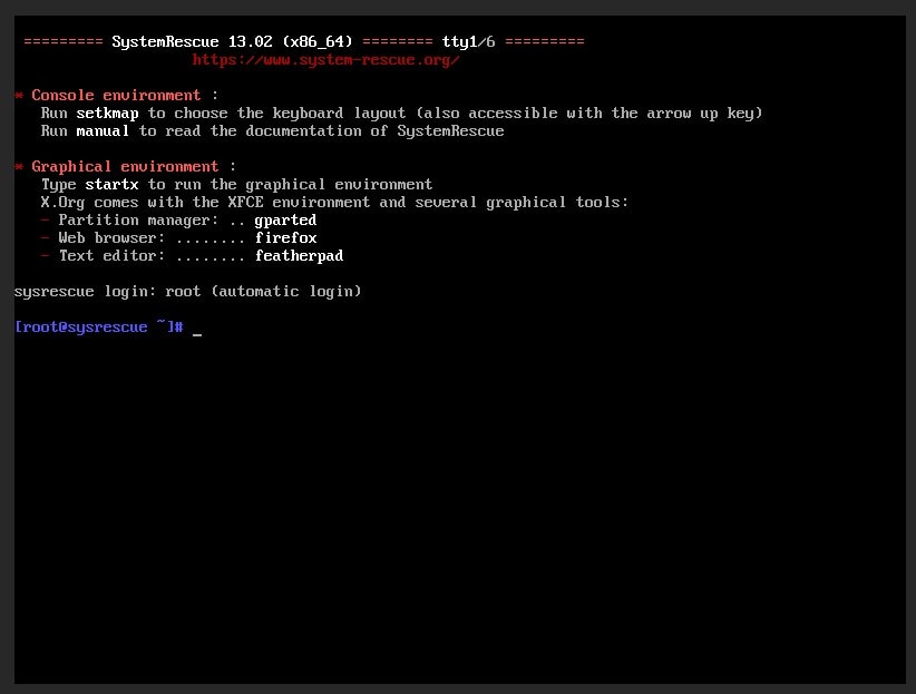 SystemRescue Shell