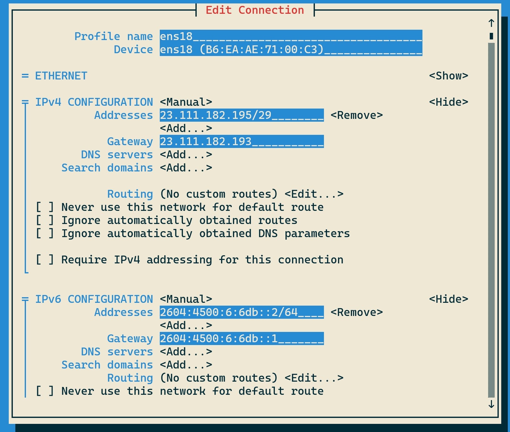 Editing Interfaces in NetworkManager using nmtui in the CLI