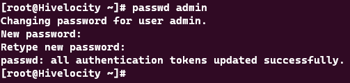 Screenshot showing the results of the passwd admin command.