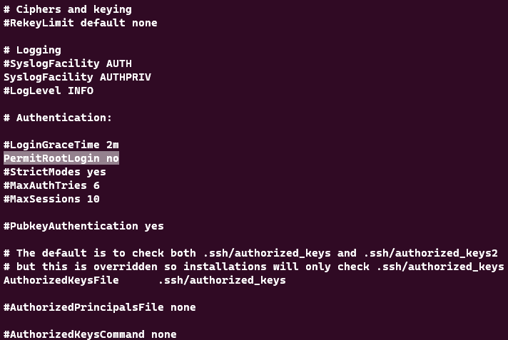 Screenshot showing the results of the nano /etc/ssh/sshd_config command.