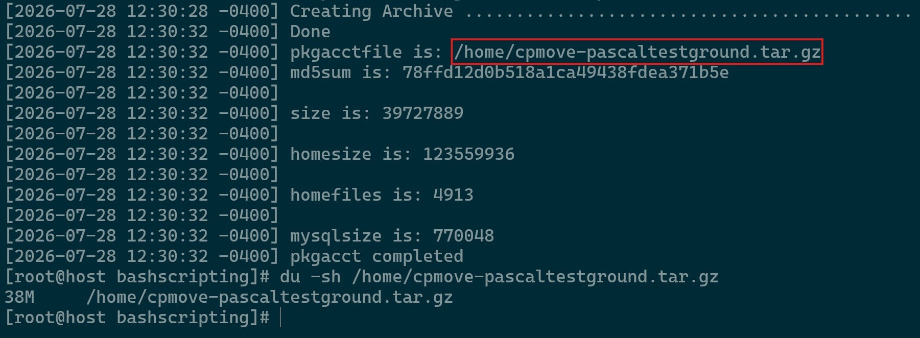 pkgacct Process Completed