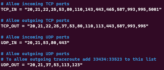 Screenshot showing the /etc/csf/csf.conf file.