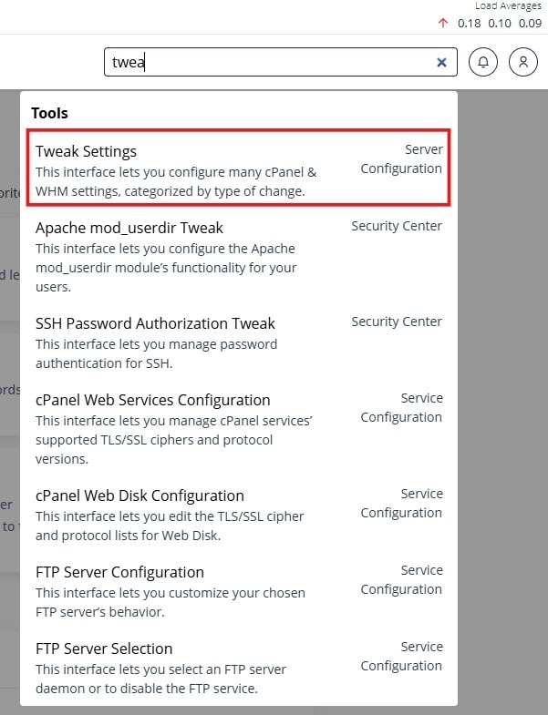 Tweak Setting in WHM