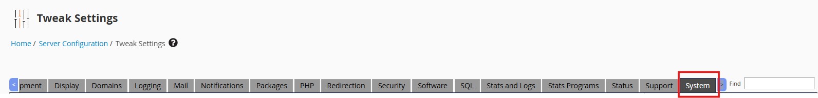 System Tab within Tweak Settings