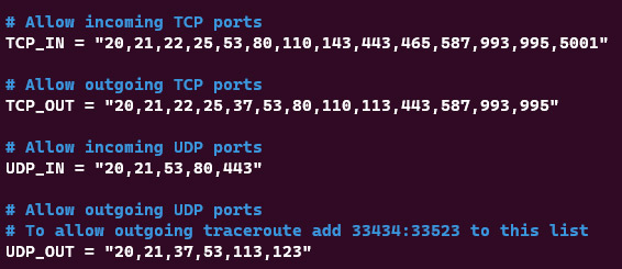 Screenshot showing the results of the nano /etc/csf/csf.conf command.