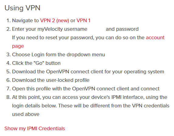 Screenshot of the onscreen instructions which are presented after selecting the Use VPN option.