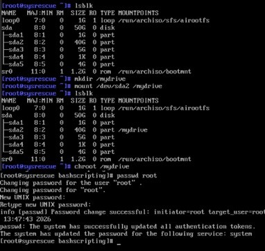 Performing the root Password Reset