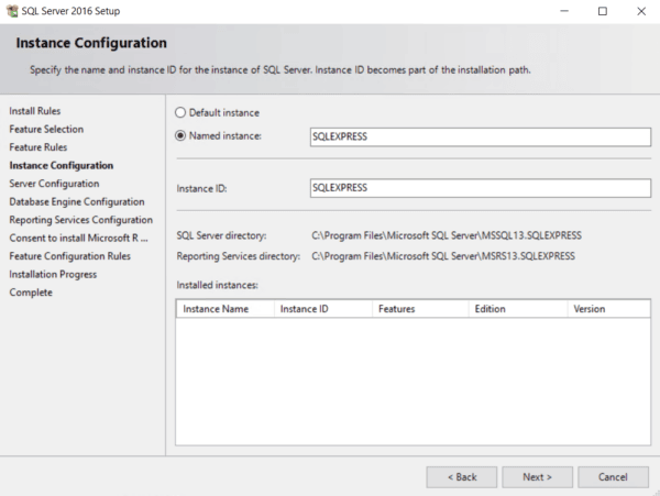 Instance configuration screen showing form fields for renaming your SQL instance and ID