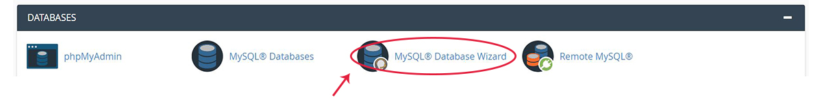 Screenshot of the cPanel Databases Section with the MySQL Databases icon highlighted