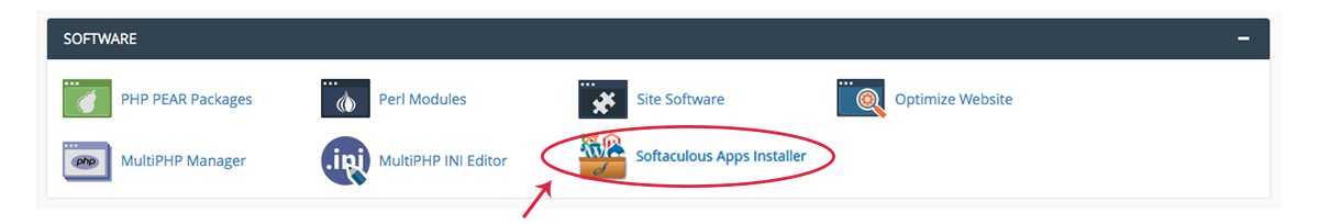 Screenshot of the cPanel Software section with the Softaculous Apps Installer icon highlighted