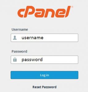 Screenshot of the cPanel login screen