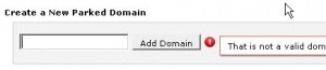 The Create a New Parked Domain form with a space for new domain name