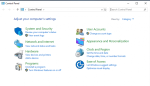 Screenshot showing the contents of the Windows Server control panel