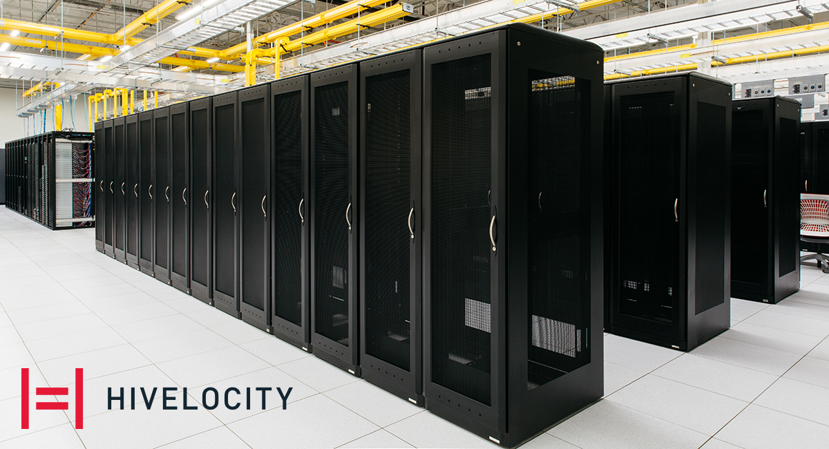 Hivelocity data center with rows of storage cabinets