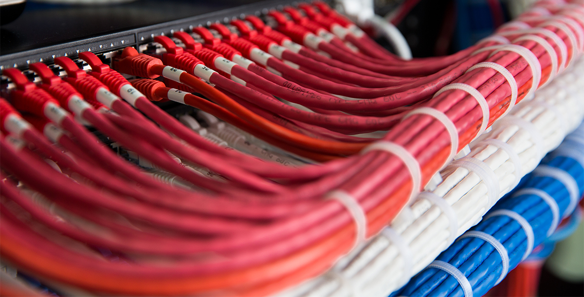 Thick bundles of cables grouped by color