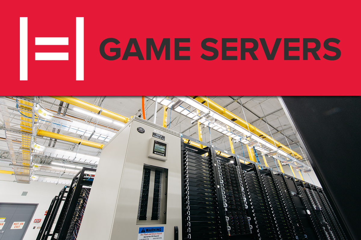 Title image with the text "Game Servers" floating over a room full of servers