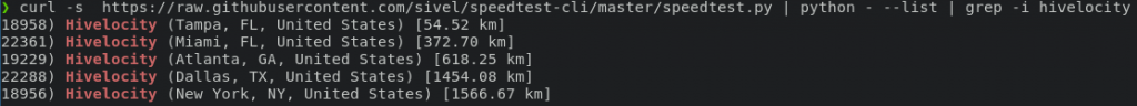 speedtest-cli server list