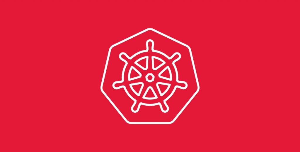An image of the Kubernetes' logo, a seven-spoked steering wheel